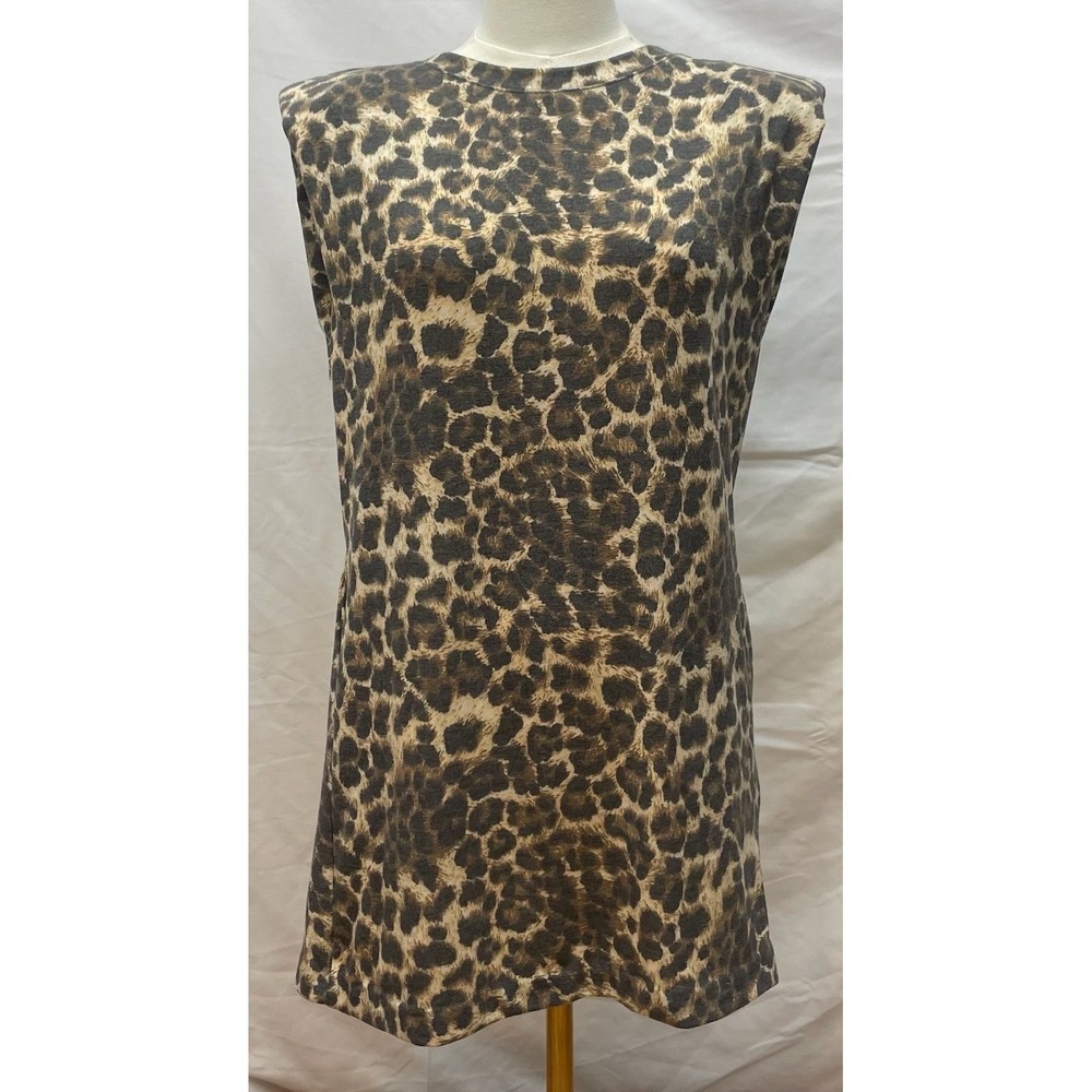 Watermelon Leopard Print T-Shirt Dress M L Shoulder Pad Tunic Muscle Tank‎ Top